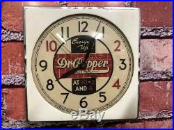 Vtg Chrome Deco Dr. Pepper Soda Store Advertising Diner Kitchen Wall Clock Sign