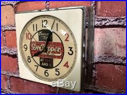 Vtg Chrome Deco Dr. Pepper Soda Store Advertising Diner Kitchen Wall Clock Sign