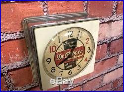 Vtg Chrome Deco Dr. Pepper Soda Store Advertising Diner Kitchen Wall Clock Sign