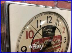 Vtg Chrome Deco Dr. Pepper Soda Store Advertising Diner Kitchen Wall Clock Sign