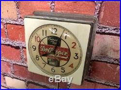 Vtg Chrome Deco Dr. Pepper Soda Store Advertising Diner Kitchen Wall Clock Sign