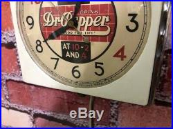 Vtg Chrome Deco Dr. Pepper Soda Store Advertising Diner Kitchen Wall Clock Sign