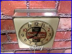 Vtg Chrome Deco Dr. Pepper Soda Store Advertising Diner Kitchen Wall Clock Sign