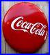 Vtg-Coca-Cola-Round-Button-Sign-48-1950-s-Red-Coke-Porcelain-Metal-Will-Freight-01-ws