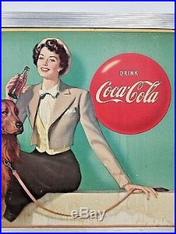 Vtg Coca Cola Time Out For A Coke Woman & Irish Setter Litho Cardboard Sign 1950