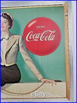 Vtg Coca Cola Time Out For A Coke Woman & Irish Setter Litho Cardboard Sign 1950