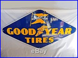 Vtg GOODYEAR TIRES Porcelain Metal Advertising Sign Single Side 5' x 32 Orig