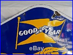 Vtg GOODYEAR TIRES Porcelain Metal Advertising Sign Single Side 5' x 32 Orig