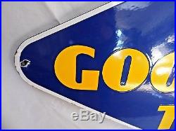 Vtg GOODYEAR TIRES Porcelain Metal Advertising Sign Single Side 5' x 32 Orig