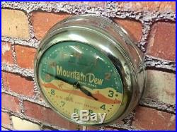 Vtg Ge Chrome Deco Advertising Mountain Dew Soda Diner-wall-clock Sign