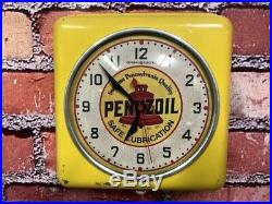 Vtg Ge-telechron Old Advertising Pennzoil-gas Station Garage Wall Clock Sign