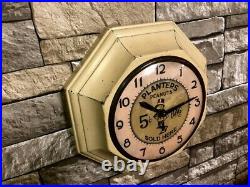 Vtg Gilbert Planters Peanuts Old Bar-pub Advertising Display Wall-oil Clock Sign