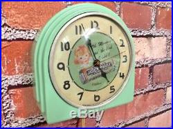 Vtg Green Deco Telechron Wrigley Gum-old Store Advertising Diner Wall Clock Sign