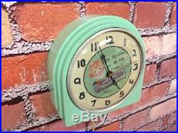 Vtg Green Deco Telechron Wrigley Gum-old Store Advertising Diner Wall Clock Sign