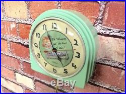 Vtg Green Deco Telechron Wrigley Gum-old Store Advertising Diner Wall Clock Sign