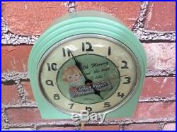 Vtg Green Deco Telechron Wrigley Gum-old Store Advertising Diner Wall Clock Sign