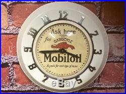 Vtg Ingraham Old Advertising Mobil Oil Gargoyle Gas Station Wall Clock Sign Esso