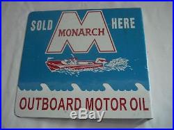 Vtg Monarch Outboard Motor Oil SOLD HERE Double Sided Advertising Stout Sign Co