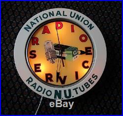 Vtg National Union N. U. Radio Service Tubes Lighted Store Advertising Clock Sign