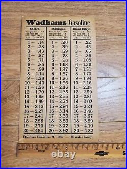 Vtg Original 1930's Cardstock Gas Price Wadhams Gasoline Milwaukee County 1936