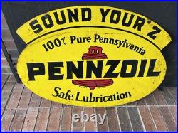 Vtg Pennzoil Sound your Z 1960s double-sided metal sign Gas Oil Station