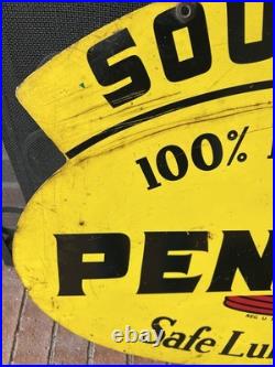 Vtg Pennzoil Sound your Z 1960s double-sided metal sign Gas Oil Station