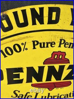 Vtg Pennzoil Sound your Z 1960s double-sided metal sign Gas Oil Station