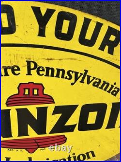 Vtg Pennzoil Sound your Z 1960s double-sided metal sign Gas Oil Station