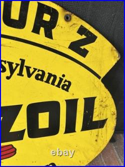 Vtg Pennzoil Sound your Z 1960s double-sided metal sign Gas Oil Station