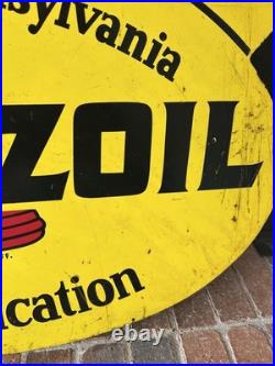 Vtg Pennzoil Sound your Z 1960s double-sided metal sign Gas Oil Station