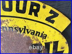 Vtg Pennzoil Sound your Z 1960s double-sided metal sign Gas Oil Station