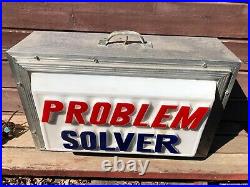 Vtg Problem Solver Lighted Flashing Counter Top Metal Sign Works Display