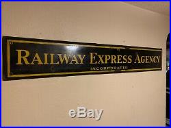 Vtg Railway Express Agency 6 Ft. Long Porcelain Sign Railroad Sign Advertising