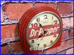 Vtg Red Deco Telechron Dr. Pepper Soda Store Advertising Diner Wall Clock Sign