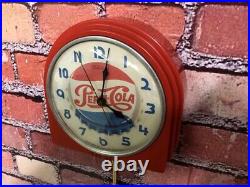 Vtg Red Deco Telechron Pepsi-cola Old Store Advertising Diner Wall Clock Sign