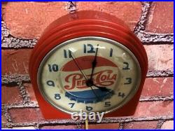 Vtg Red Deco Telechron Pepsi-cola Old Store Advertising Diner Wall Clock Sign