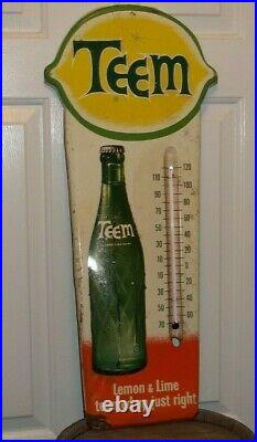 Vtg Teem Soda Thermometer Metal Store Wall Sign Lemon Lime Pop Pepsi Cola 7up