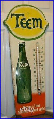 Vtg Teem Soda Thermometer Metal Store Wall Sign Lemon Lime Pop Pepsi Cola 7up