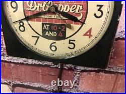 Vtg Telechron Dr Pepper Soda Old Chrome Deco Diner Advertising Wall Clock Sign