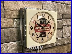 Vtg Telechron Dr. Pepper Soda-old Chrome Deco Diner Advertising Wall Clock Sign
