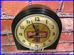 Vtg Telechron Dr. Pepper Soda-old Store Advertising Display-diner Wall Clock Sign