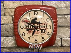 Vtg Telechron Mobil Oil Gargoyle Gas Station Motorcycle Advertising Wall Clock