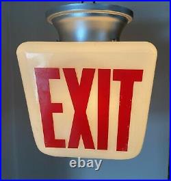 Vtg White Double Sided Exit Light Sign Fixture Cinema Movie Theater 1950
